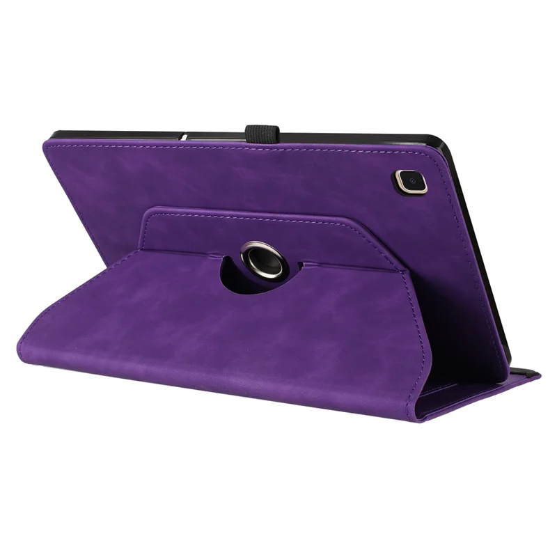 غطاء لوحي لهاتف سامسونج جالكسي تاب S6 لايت (2024) / (2022) / (2020) بتصميم دوار مع حامل وفتحات لوضع البطاقات وغطاء من جلد الألياف الدقيقة مطبوع عليه ابتسامة - أرجواني