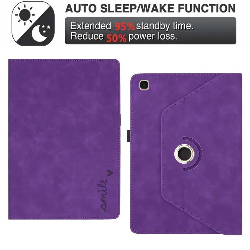 غطاء لوحي لهاتف سامسونج جالكسي تاب S6 لايت (2024) / (2022) / (2020) بتصميم دوار مع حامل وفتحات لوضع البطاقات وغطاء من جلد الألياف الدقيقة مطبوع عليه ابتسامة - أرجواني