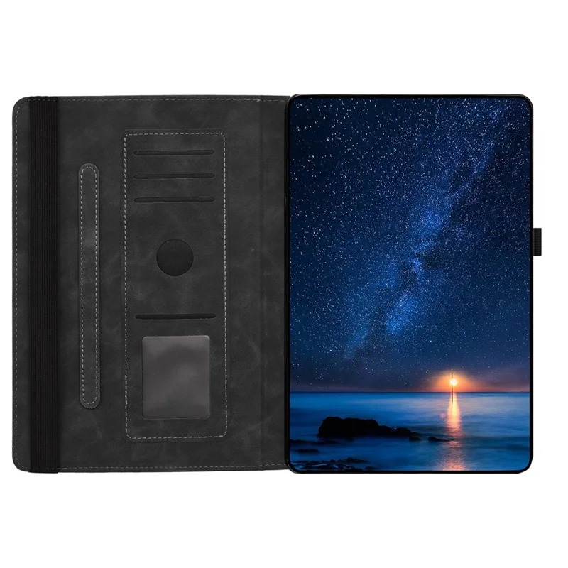 For Samsung Galaxy Tab A7 10.4 (2020) Case Rotating Stand Card Holder Smile Imprinted Microfiber Leather Tablet Cover - Black