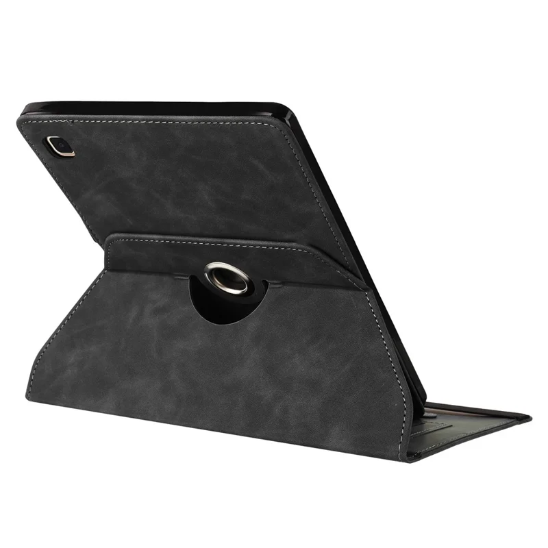 For Samsung Galaxy Tab A7 10.4 (2020) Case Rotating Stand Card Holder Smile Imprinted Microfiber Leather Tablet Cover - Black