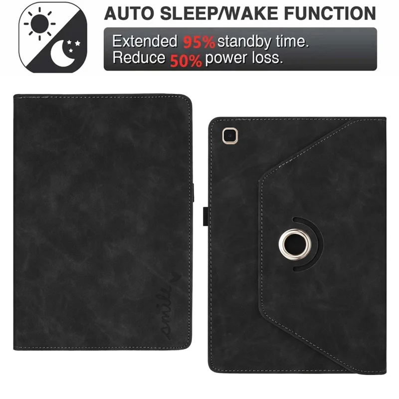 For Samsung Galaxy Tab A7 10.4 (2020) Case Rotating Stand Card Holder Smile Imprinted Microfiber Leather Tablet Cover - Black