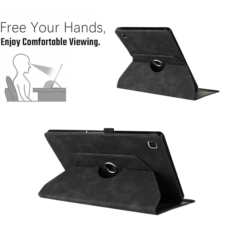For Samsung Galaxy Tab A7 10.4 (2020) Case Rotating Stand Card Holder Smile Imprinted Microfiber Leather Tablet Cover - Black