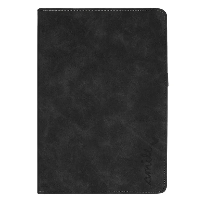 For Samsung Galaxy Tab A7 10.4 (2020) Case Rotating Stand Card Holder Smile Imprinted Microfiber Leather Tablet Cover - Black