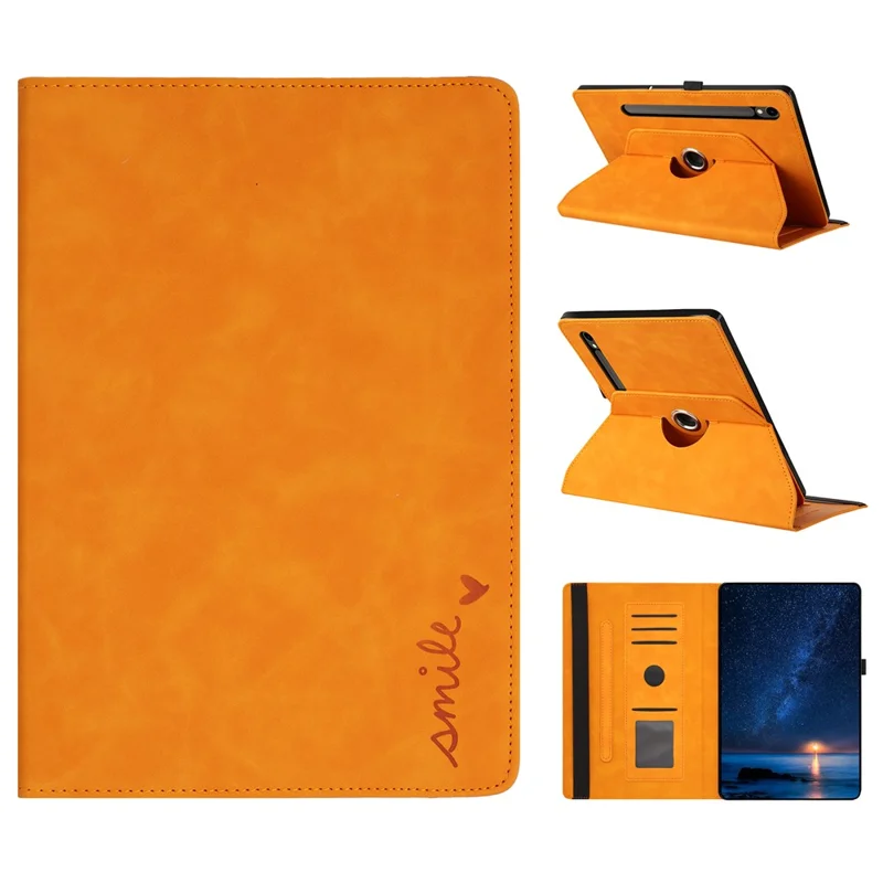 Tablet Case For Samsung Galaxy Tab S10 FE  /  S9 FE  /  S9 Rotating Stand Card Holder Smile Imprinted Microfiber Leather Cover - Khaki