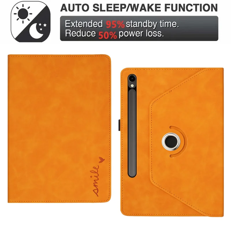 Tablet Case For Samsung Galaxy Tab S10 FE  /  S9 FE  /  S9 Rotating Stand Card Holder Smile Imprinted Microfiber Leather Cover - Khaki