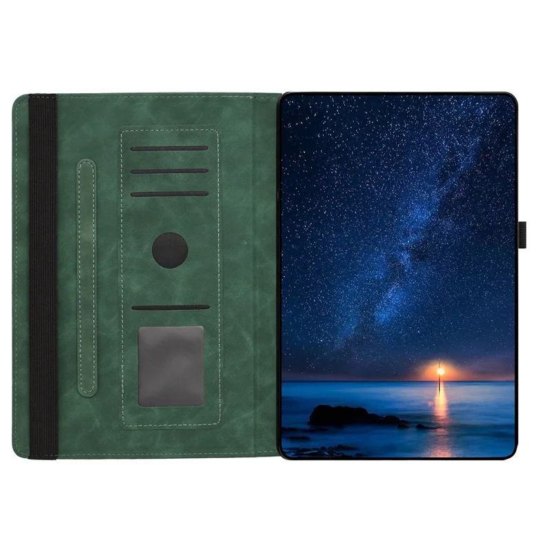 For Samsung Galaxy Tab A11  /  A9 Case Rotating Stand Card Holder Smile Imprinted Microfiber Leather Tablet Cover - Green