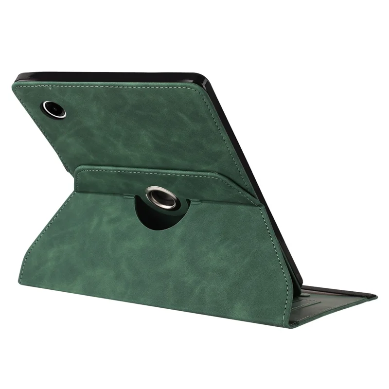For Samsung Galaxy Tab A11  /  A9 Case Rotating Stand Card Holder Smile Imprinted Microfiber Leather Tablet Cover - Green