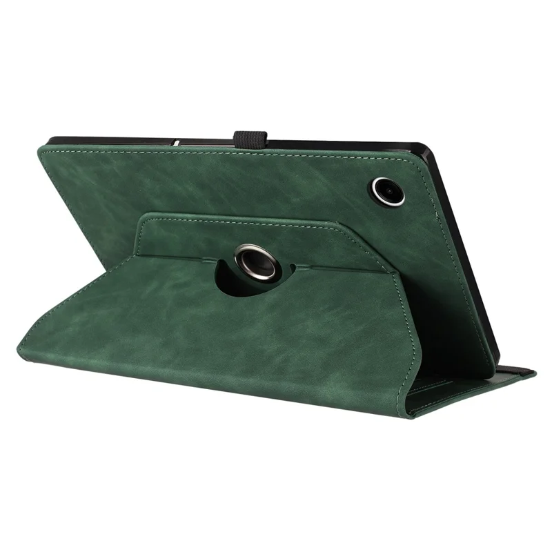 For Samsung Galaxy Tab A11  /  A9 Case Rotating Stand Card Holder Smile Imprinted Microfiber Leather Tablet Cover - Green