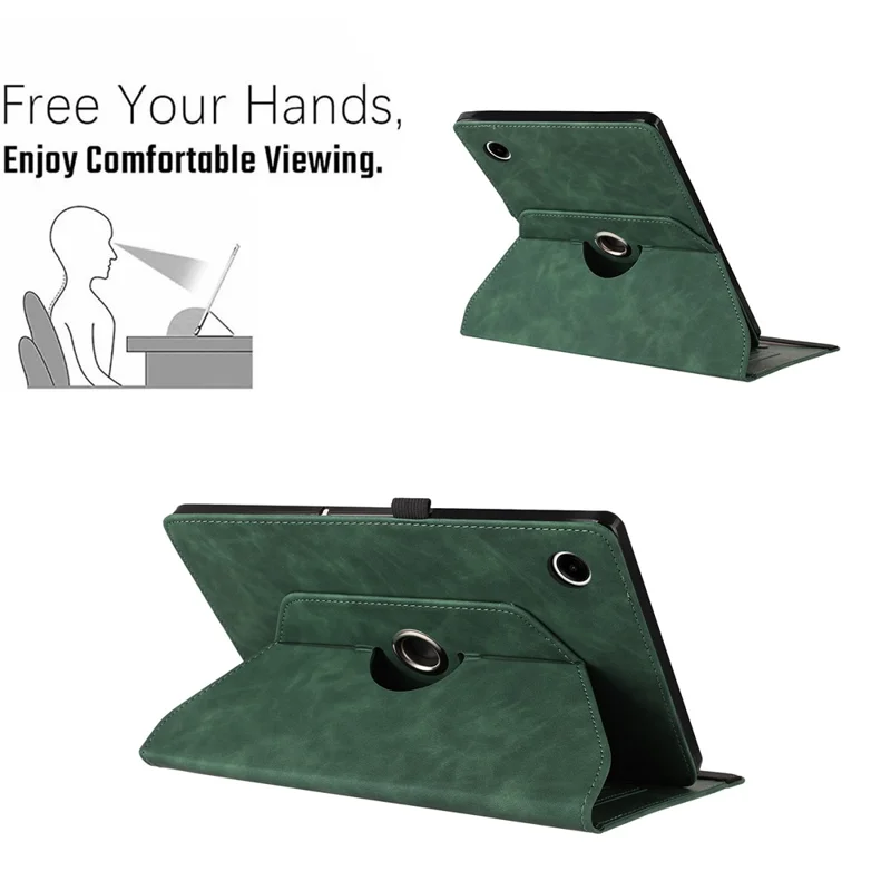 For Samsung Galaxy Tab A11  /  A9 Case Rotating Stand Card Holder Smile Imprinted Microfiber Leather Tablet Cover - Green