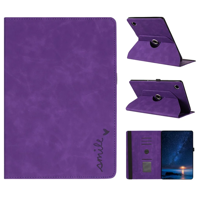 Fodral för Samsung Galaxy Tab A11+ / A9+ Rotationsställ Kortficka Smile-mönster Mikrofiberlädervänligt Tabletfodral - Lila