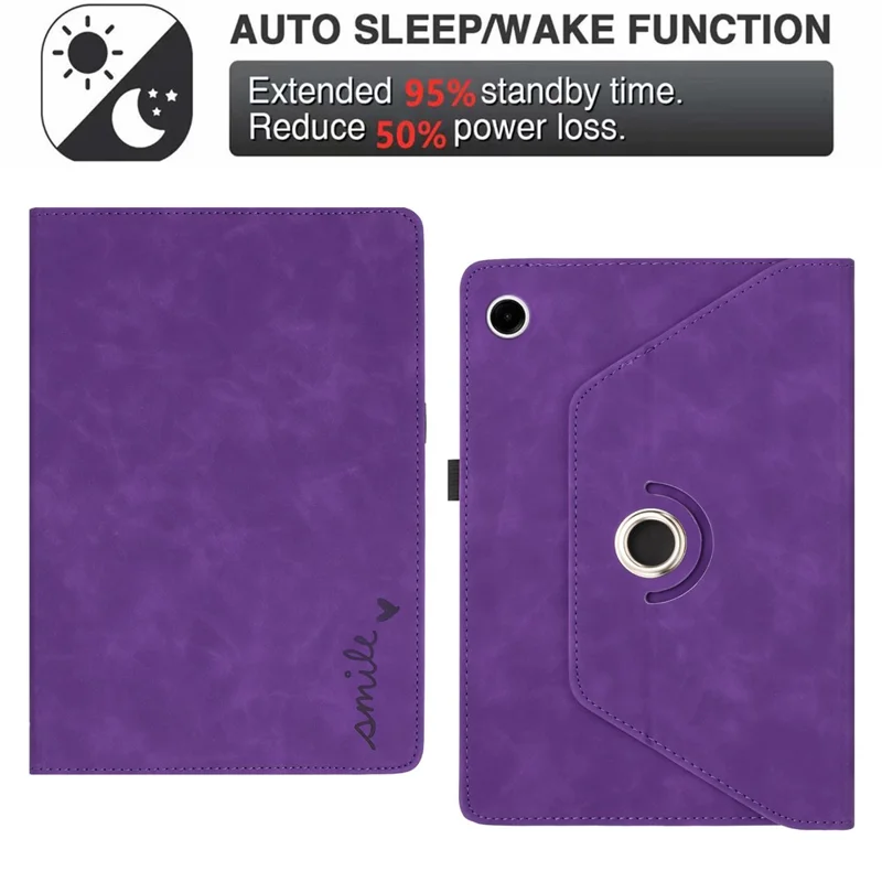 Fodral för Samsung Galaxy Tab A11+ / A9+ Rotationsställ Kortficka Smile-mönster Mikrofiberlädervänligt Tabletfodral - Lila