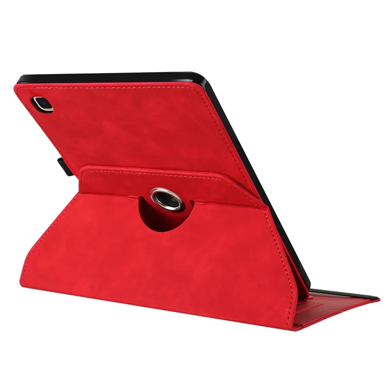 For Samsung Galaxy Tab A 10.1 (2019) Case Rotating Stand Card Holder Smile Imprinted Microfiber Leather Tablet Cover - Red