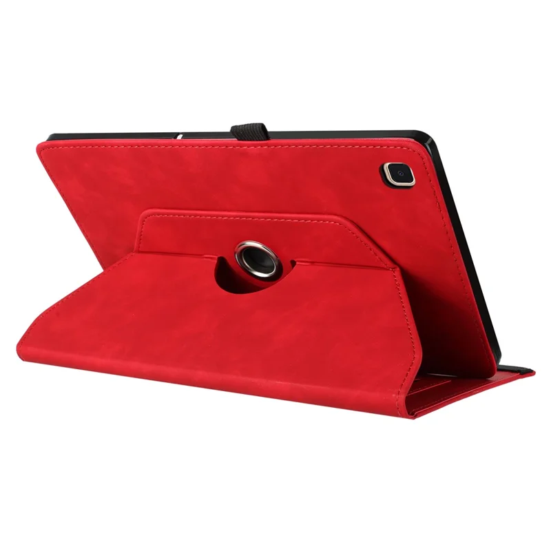 For Samsung Galaxy Tab A 10.1 (2019) Case Rotating Stand Card Holder Smile Imprinted Microfiber Leather Tablet Cover - Red