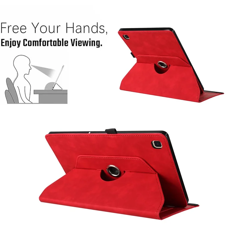 For Samsung Galaxy Tab A 10.1 (2019) Case Rotating Stand Card Holder Smile Imprinted Microfiber Leather Tablet Cover - Red