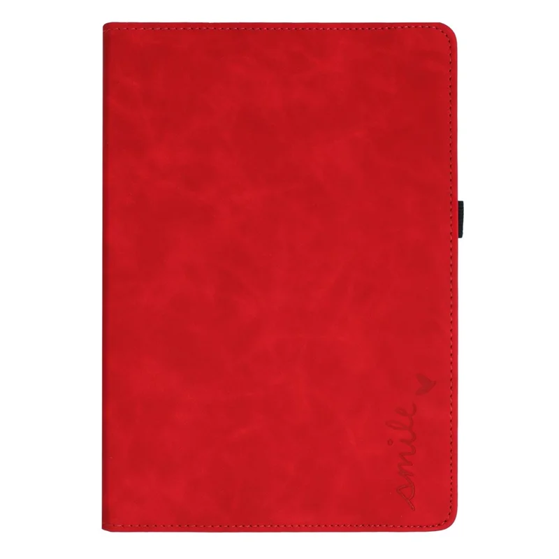 For Samsung Galaxy Tab A 10.1 (2019) Case Rotating Stand Card Holder Smile Imprinted Microfiber Leather Tablet Cover - Red