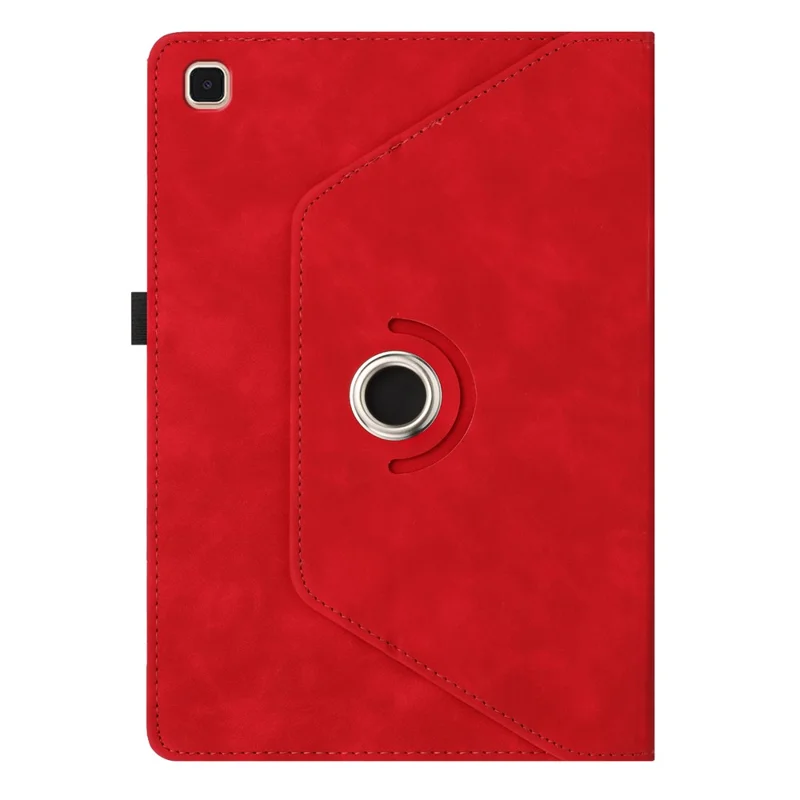 For Samsung Galaxy Tab A 10.1 (2019) Case Rotating Stand Card Holder Smile Imprinted Microfiber Leather Tablet Cover - Red