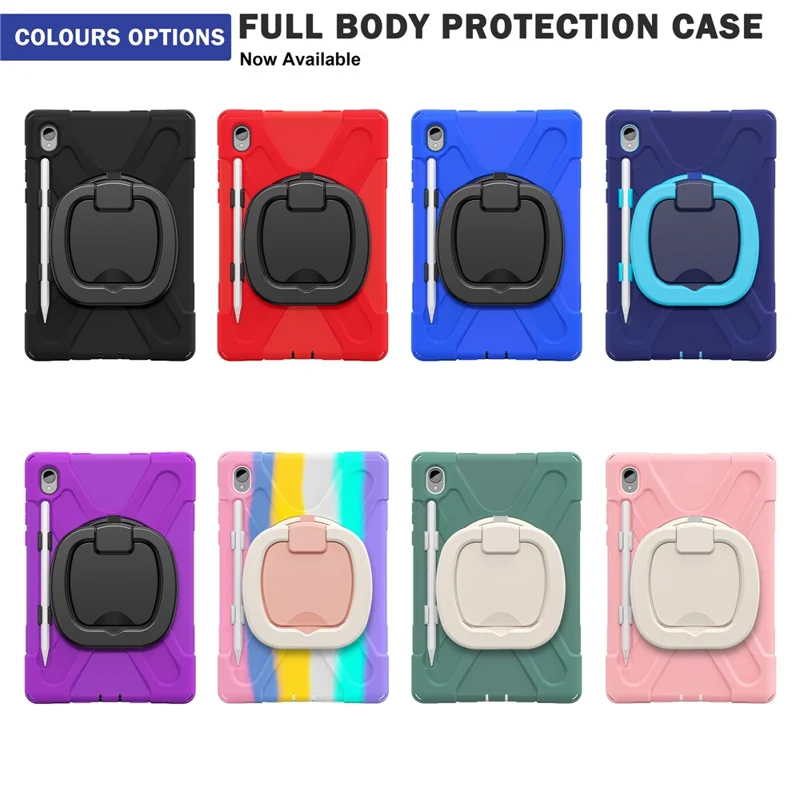 For Samsung Galaxy Tab S11 X730 /  X736 /  X736B Tablet Case TPU + PC + Silicone Cover Swivel Kickstand Handle Grip - Navy Blue