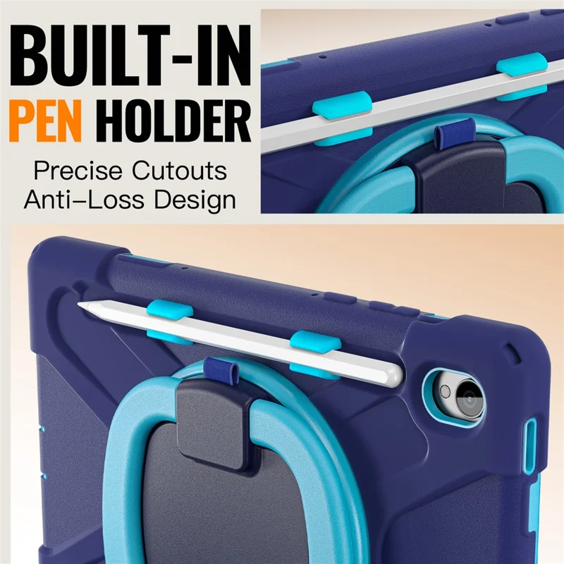 For Samsung Galaxy Tab S11 X730 /  X736 /  X736B Tablet Case TPU + PC + Silicone Cover Swivel Kickstand Handle Grip - Navy Blue