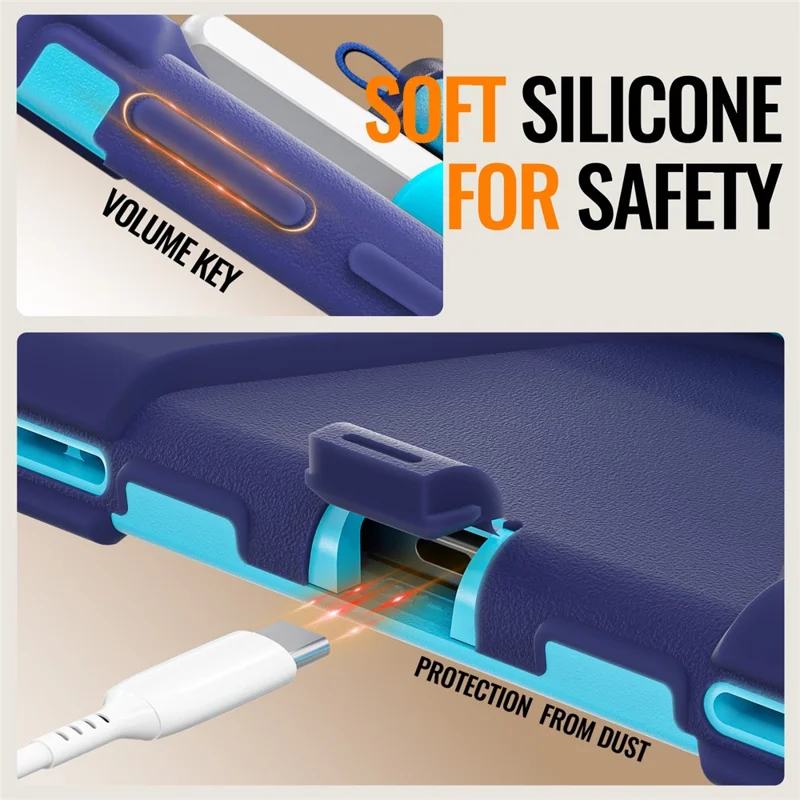 For Samsung Galaxy Tab S11 X730 /  X736 /  X736B Tablet Case TPU + PC + Silicone Cover Swivel Kickstand Handle Grip - Navy Blue