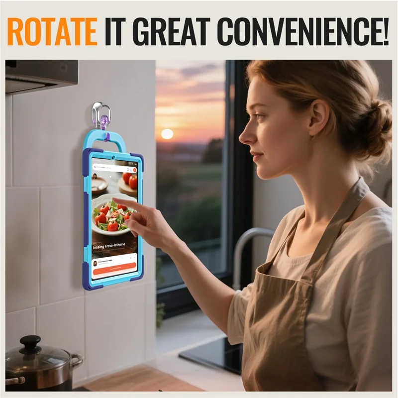 For Samsung Galaxy Tab S11 X730 /  X736 /  X736B Tablet Case TPU + PC + Silicone Cover Swivel Kickstand Handle Grip - Navy Blue