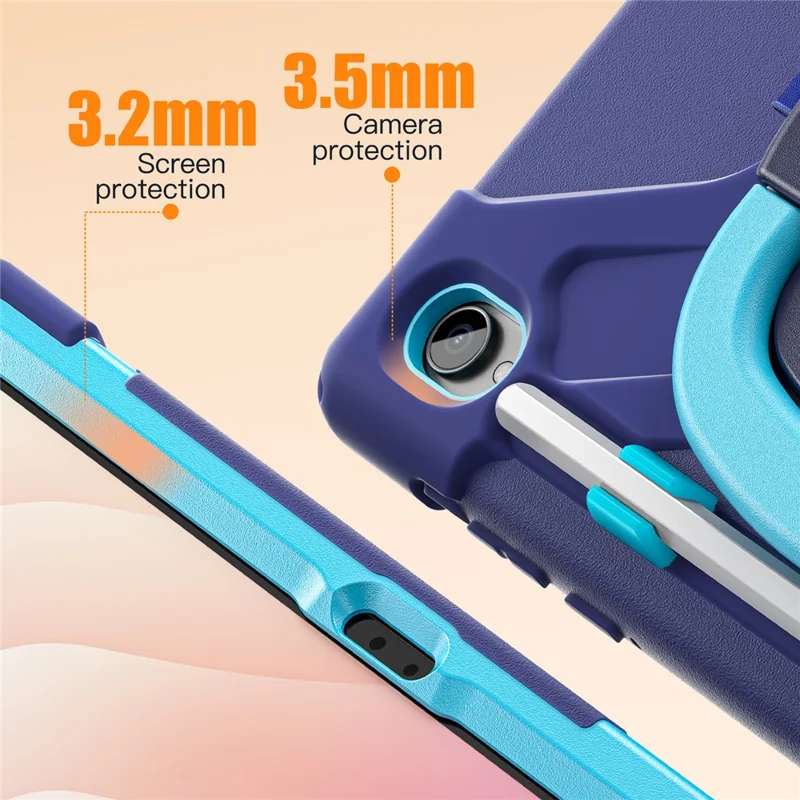 For Samsung Galaxy Tab S11 X730 /  X736 /  X736B Tablet Case TPU + PC + Silicone Cover Swivel Kickstand Handle Grip - Navy Blue