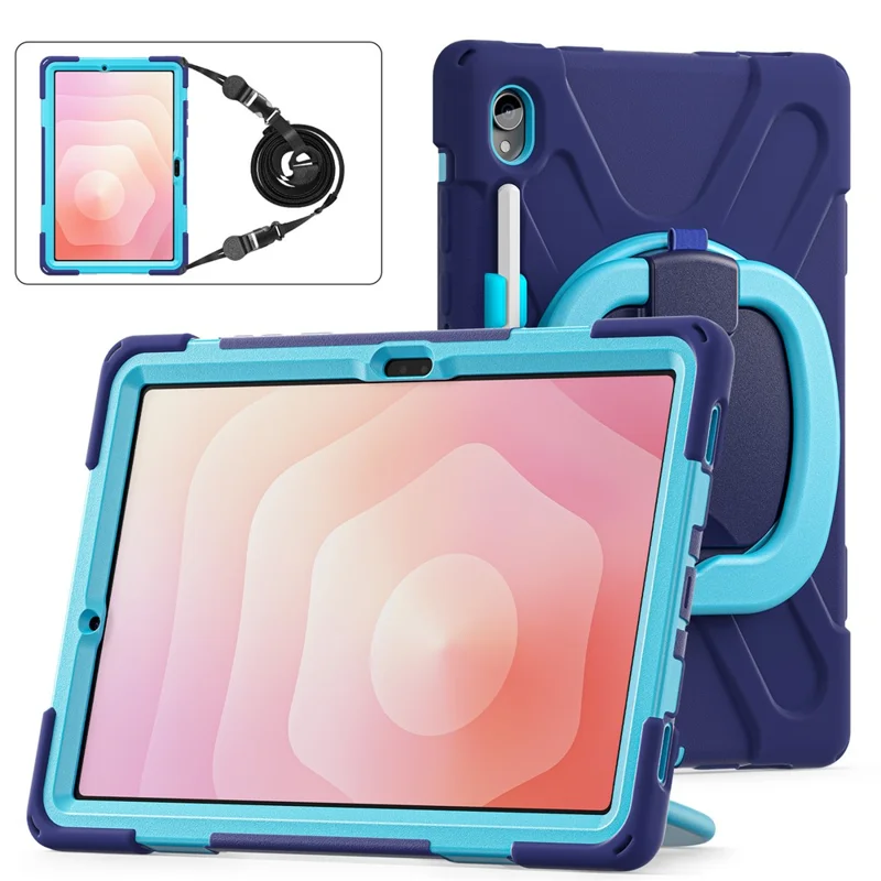 For Samsung Galaxy Tab S11 X730 /  X736 /  X736B Kickstand Case with Shoulder Strap TPU + PC + Silicone Tablet Cover  - Navy Blue