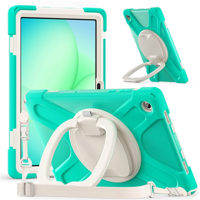 Fodral för Samsung Galaxy Tab A11+ med vinklingsfodral och axelrem av TPU + PC + Silicon - Mintgrön
