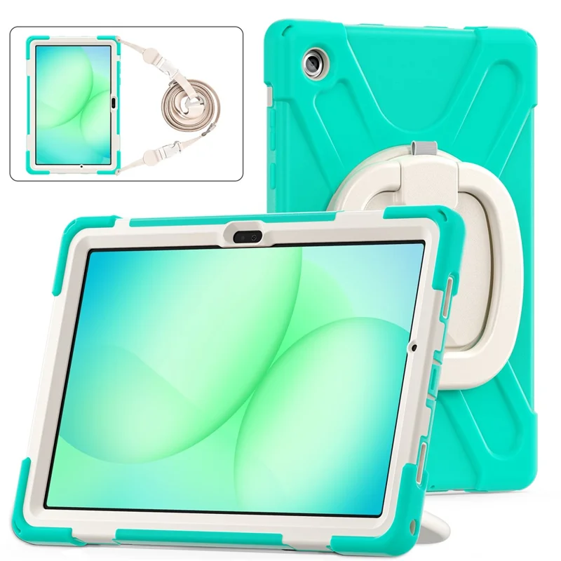 Fodral för Samsung Galaxy Tab A11+ med vinklingsfodral och axelrem av TPU + PC + Silicon - Mintgrön
