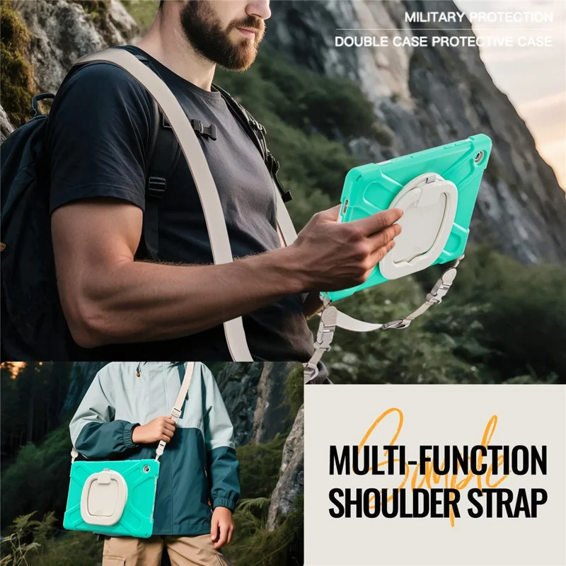 Fodral för Samsung Galaxy Tab A11+ med vinklingsfodral och axelrem av TPU + PC + Silicon - Mintgrön