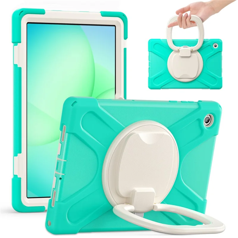 For Samsung Galaxy Tab A11+ Tablet Case TPU + PC + Silicone Cover Swivel Kickstand Handle Grip - Mint Green