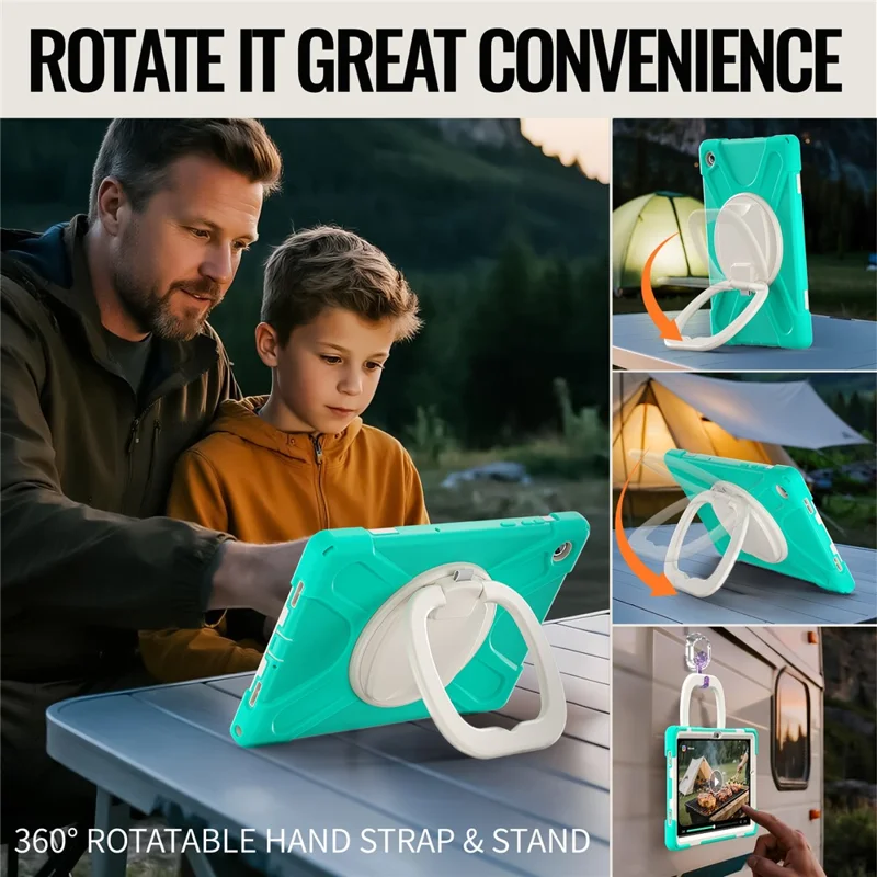 For Samsung Galaxy Tab A11+ Tablet Case TPU + PC + Silicone Cover Swivel Kickstand Handle Grip - Mint Green