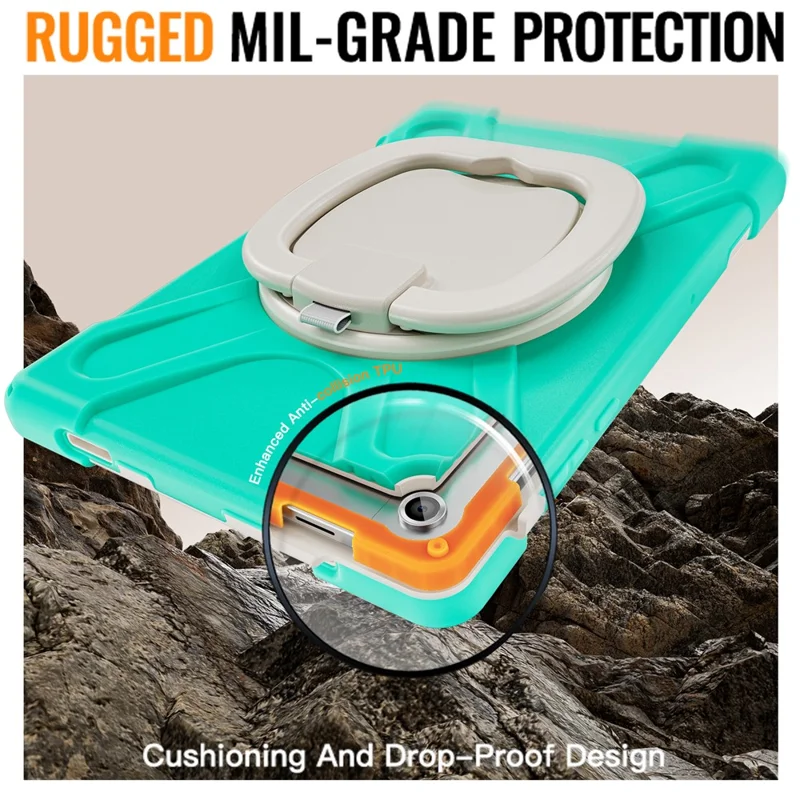 For Samsung Galaxy Tab A11+ Tablet Case TPU + PC + Silicone Cover Swivel Kickstand Handle Grip - Mint Green