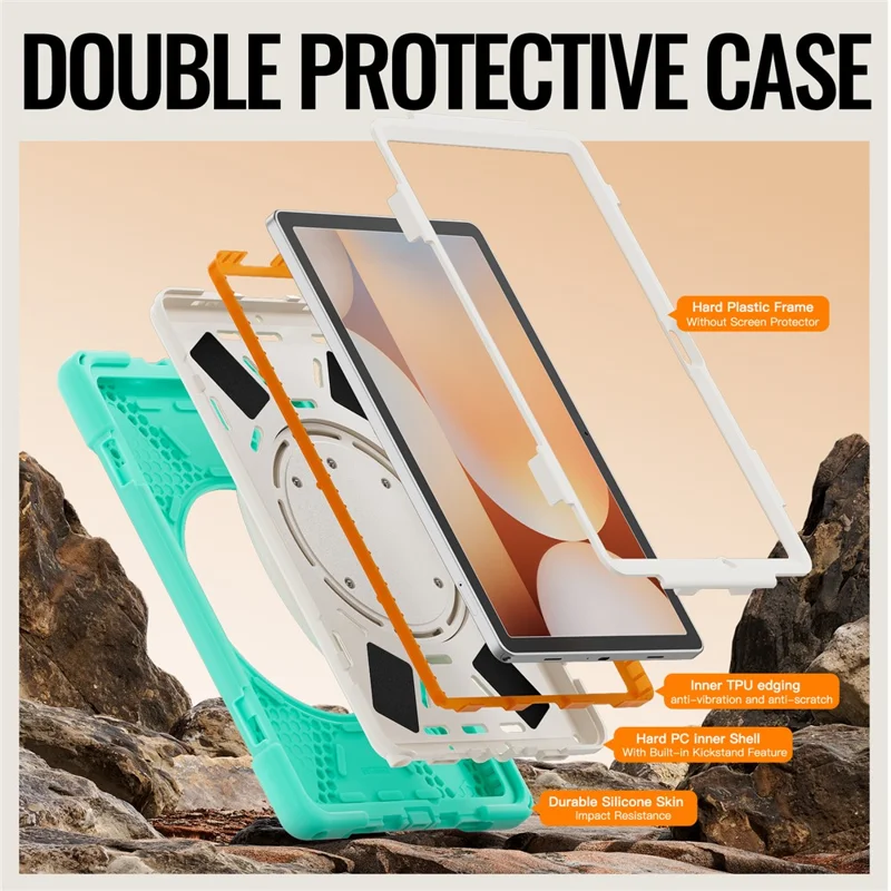 For Samsung Galaxy Tab A11+ Tablet Case TPU + PC + Silicone Cover Swivel Kickstand Handle Grip - Mint Green