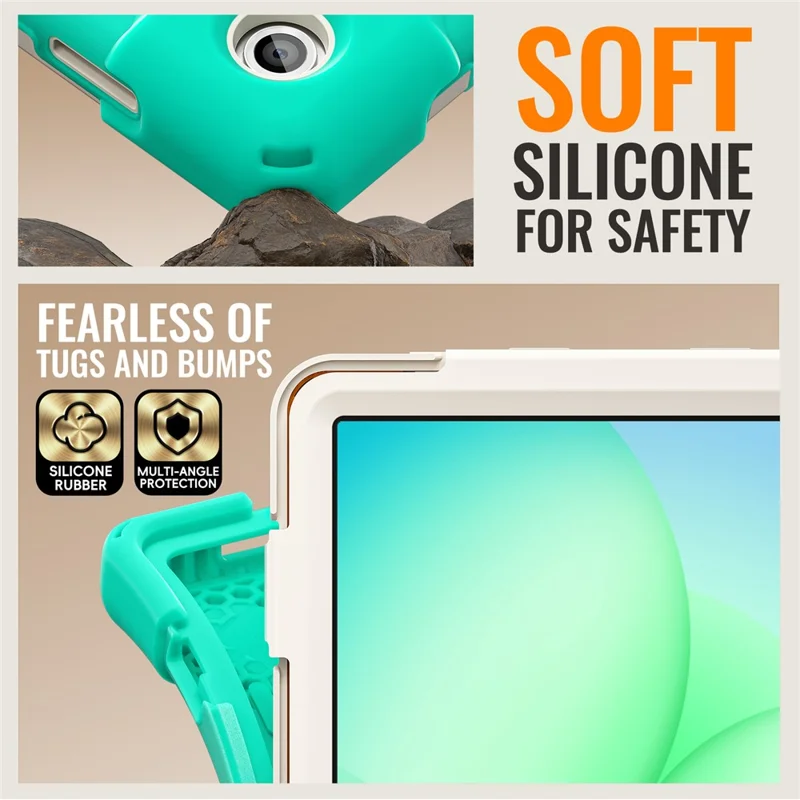 For Samsung Galaxy Tab A11+ Tablet Case TPU + PC + Silicone Cover Swivel Kickstand Handle Grip - Mint Green