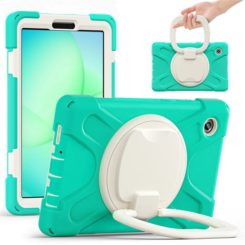 Tablet Case for Samsung Galaxy Tab A11  /  SM-X133  /  X135 TPU + PC + Silicone Cover Swivel Kickstand Handle Grip - Mint Green