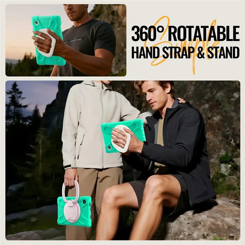 Tablet Case for Samsung Galaxy Tab A11  /  SM-X133  /  X135 TPU + PC + Silicone Cover Swivel Kickstand Handle Grip - Mint Green