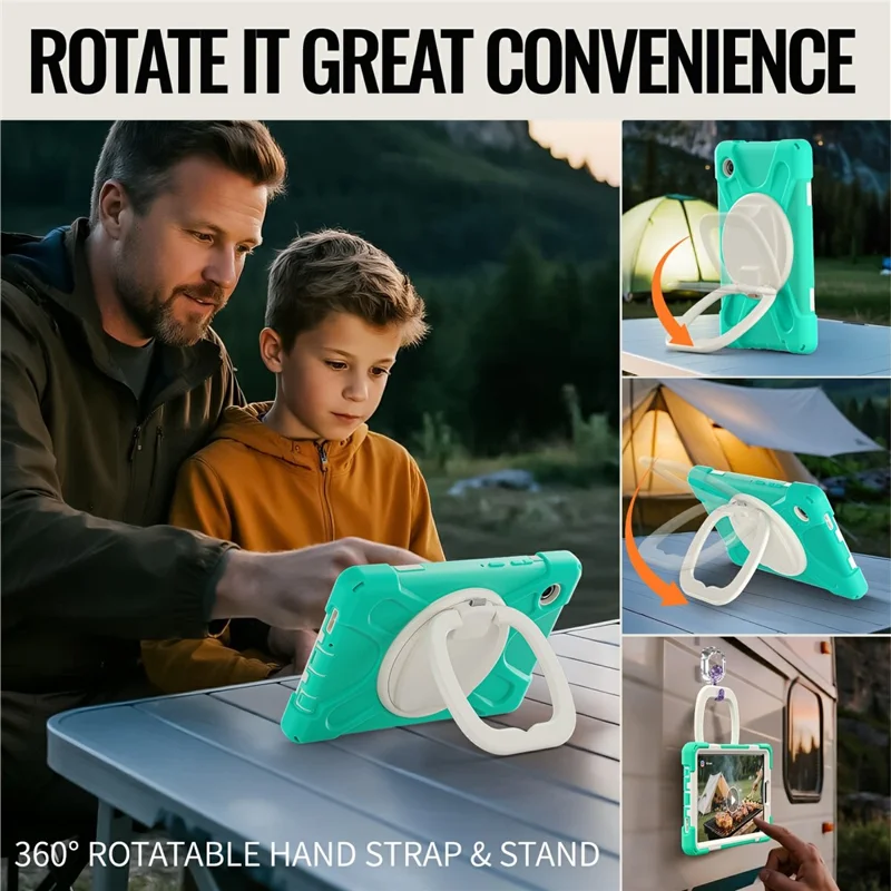 Tablet Case for Samsung Galaxy Tab A11  /  SM-X133  /  X135 TPU + PC + Silicone Cover Swivel Kickstand Handle Grip - Mint Green