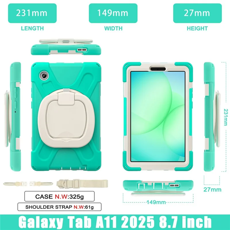 Tablet Case for Samsung Galaxy Tab A11  /  SM-X133  /  X135 TPU + PC + Silicone Cover Swivel Kickstand Handle Grip - Mint Green