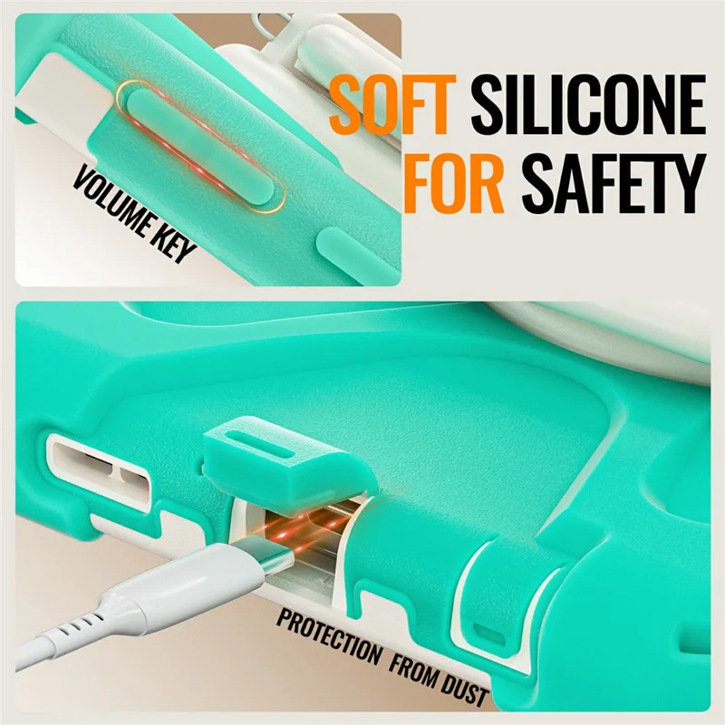 Tablet Case for Samsung Galaxy Tab A11  /  SM-X133  /  X135 TPU + PC + Silicone Cover Swivel Kickstand Handle Grip - Mint Green