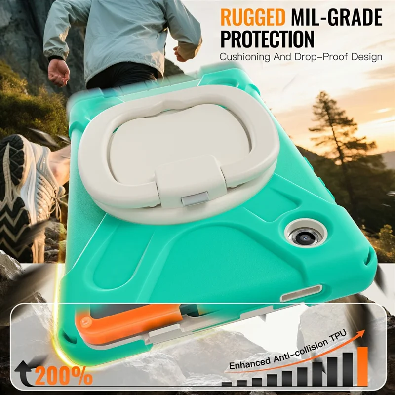Tablet Case for Samsung Galaxy Tab A11  /  SM-X133  /  X135 TPU + PC + Silicone Cover Swivel Kickstand Handle Grip - Mint Green