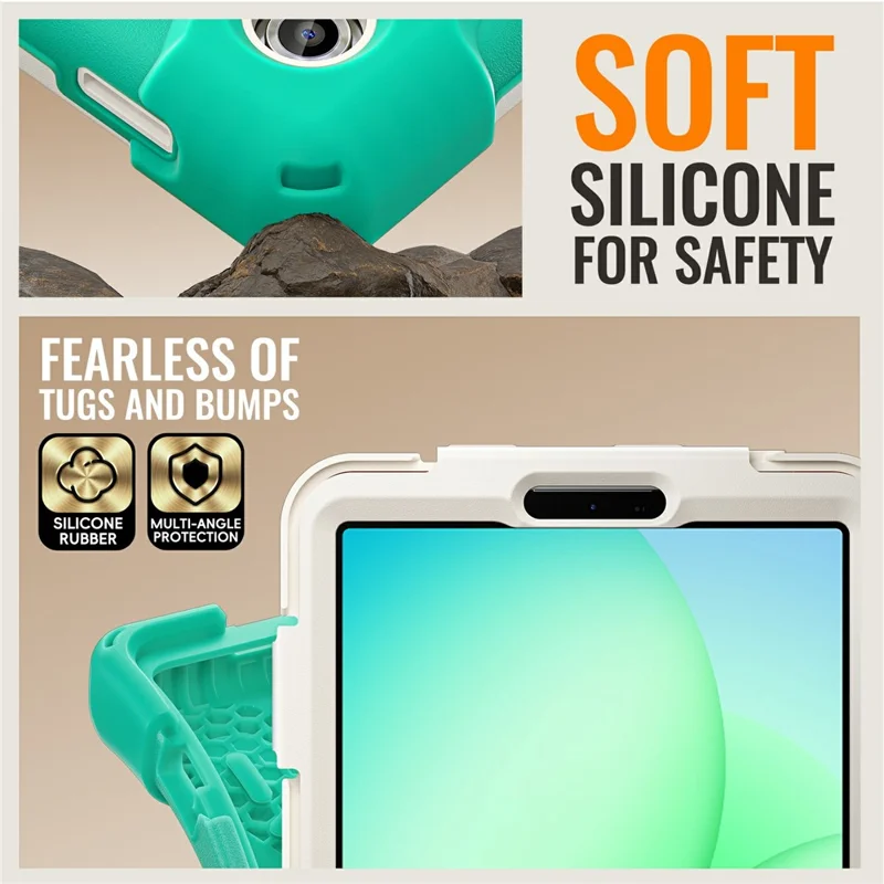 Tablet Case for Samsung Galaxy Tab A11  /  SM-X133  /  X135 TPU + PC + Silicone Cover Swivel Kickstand Handle Grip - Mint Green