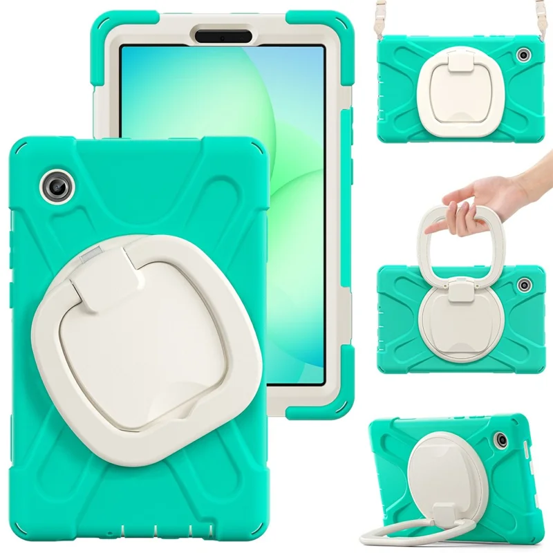 Kickstand Case with Shoulder Strap for Samsung Galaxy Tab A11 / SM-X133 / X135 TPU + PC + Silicone Tablet Cover - Mint Green