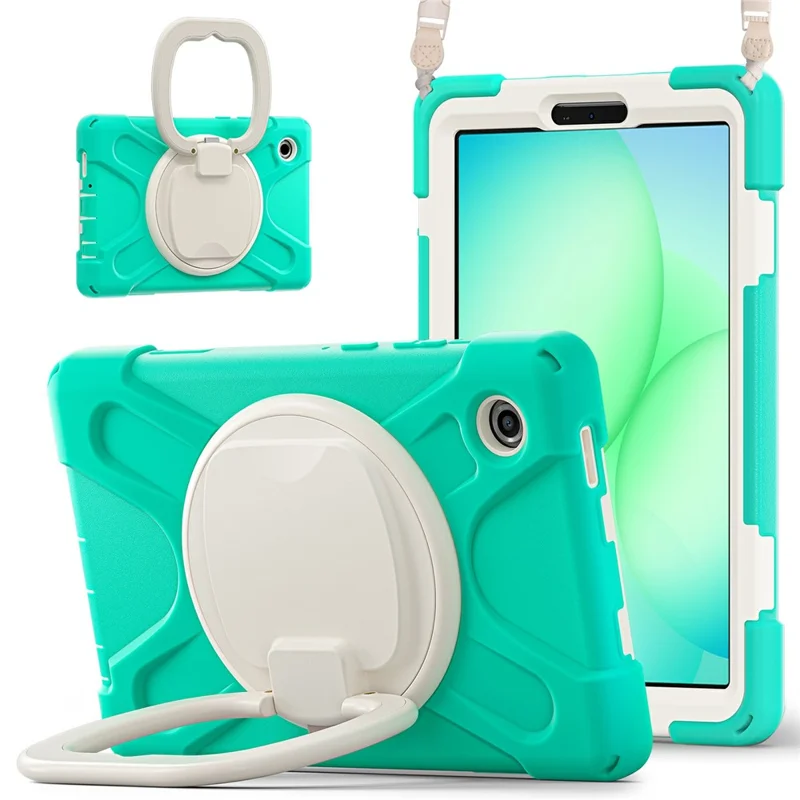 Kickstand Case with Shoulder Strap for Samsung Galaxy Tab A11 / SM-X133 / X135 TPU + PC + Silicone Tablet Cover - Mint Green