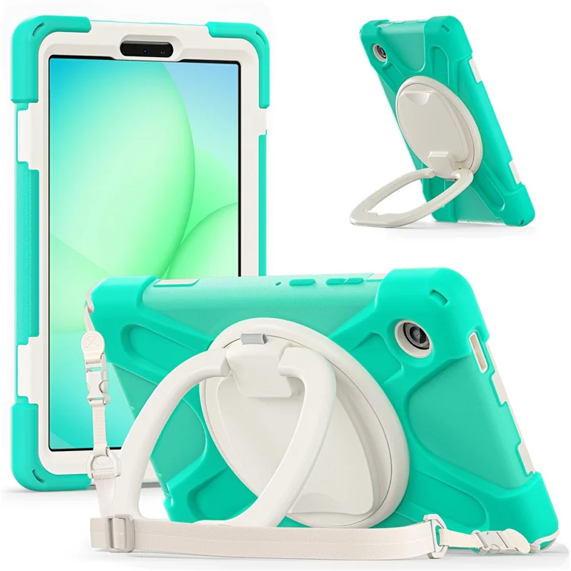 Kickstand Case with Shoulder Strap for Samsung Galaxy Tab A11 / SM-X133 / X135 TPU + PC + Silicone Tablet Cover - Mint Green