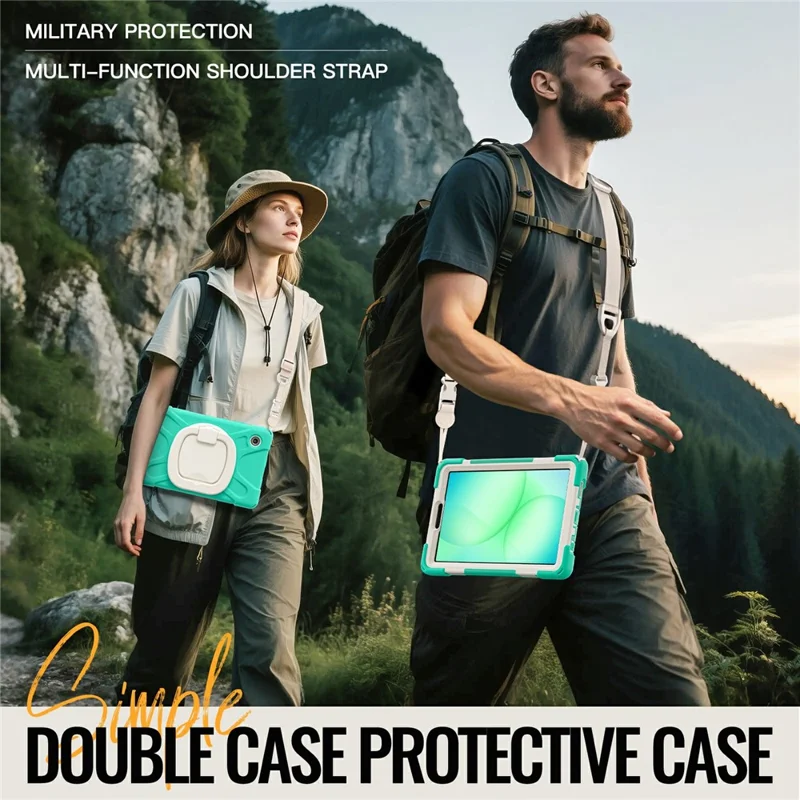 Kickstand Case with Shoulder Strap for Samsung Galaxy Tab A11 / SM-X133 / X135 TPU + PC + Silicone Tablet Cover - Mint Green