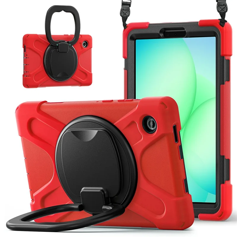 Kickstand Case with Shoulder Strap for Samsung Galaxy Tab A11 / SM-X133 / X135 TPU + PC + Silicone Tablet Cover - Red