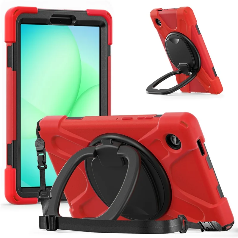 Kickstand Case with Shoulder Strap for Samsung Galaxy Tab A11 / SM-X133 / X135 TPU + PC + Silicone Tablet Cover - Red