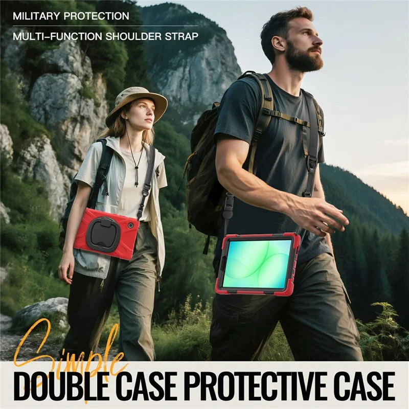 Kickstand Case with Shoulder Strap for Samsung Galaxy Tab A11 / SM-X133 / X135 TPU + PC + Silicone Tablet Cover - Red