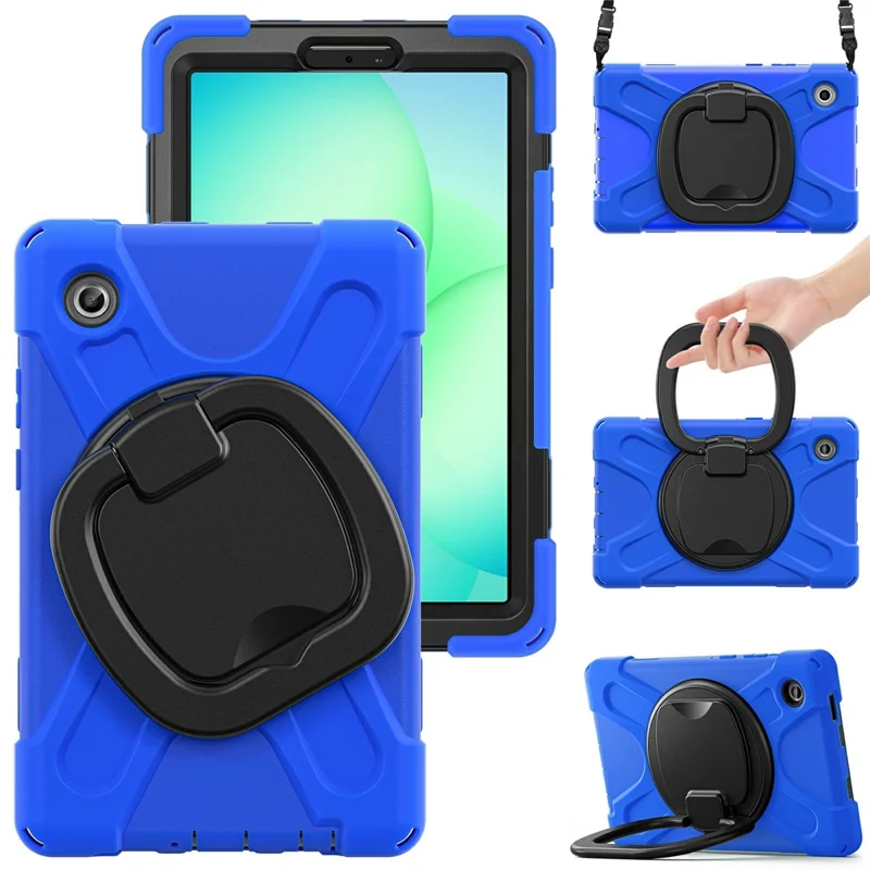 Kickstand Case with Shoulder Strap for Samsung Galaxy Tab A11 / SM-X133 / X135 TPU + PC + Silicone Tablet Cover - Blue