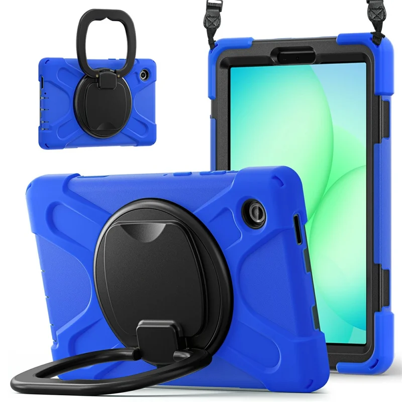 Kickstand Case with Shoulder Strap for Samsung Galaxy Tab A11 / SM-X133 / X135 TPU + PC + Silicone Tablet Cover - Blue